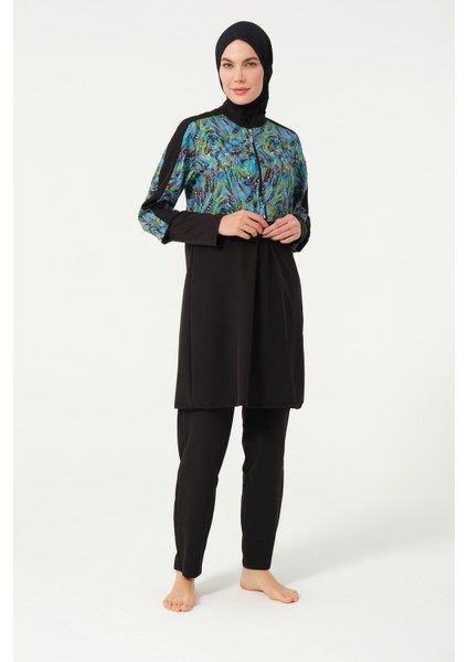 Crop Detaylı Sporcu Tam Kapalı Tesettür Mayo 3011-25 Siyah modelleri