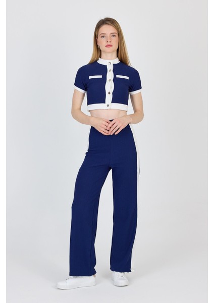 Laci Düğmeli Crop Bluz & Şeritli Palazzo Pantolon Takım 2214 fiyatları