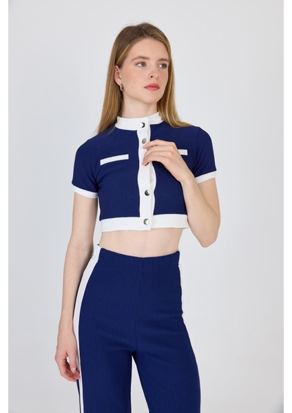Laci Düğmeli Crop Bluz & Şeritli Palazzo Pantolon Takım 2214 modelleri