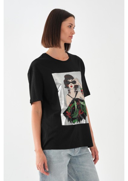 Alexandergardı Baskılı Siyah Kadın T-Shirt