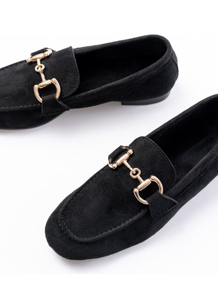 303 Siyah Süet Toka Aksesuarlı Günlük Kadın Babet fırsatları