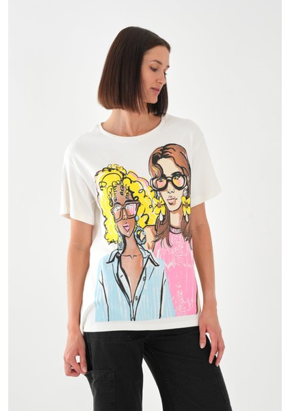Alexandergardı Baskılı Bisiklet Yaka Kadın T-Shirt