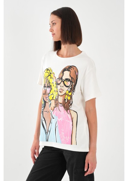 Alexandergardı Baskılı Bisiklet Yaka Kadın T-Shirt