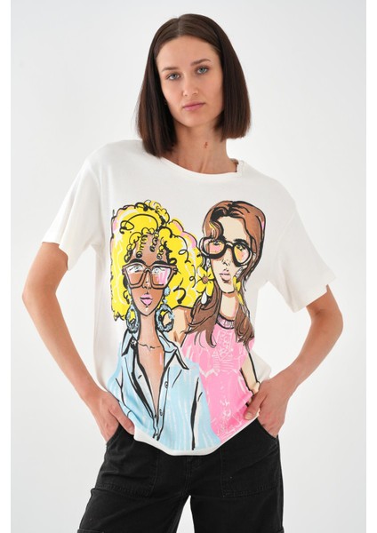 Alexandergardı Baskılı Bisiklet Yaka Kadın T-Shirt