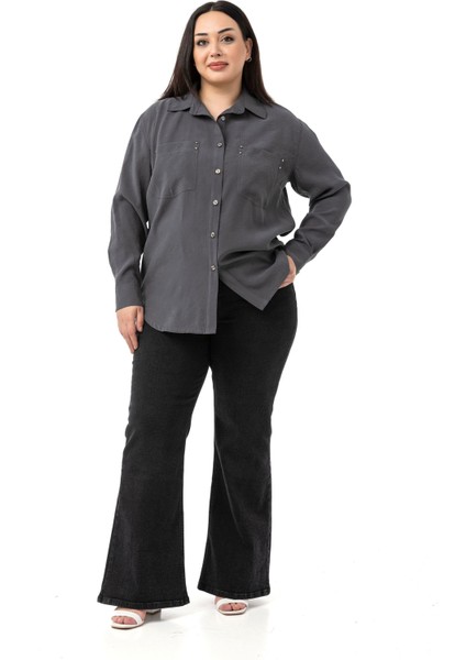Büyük Beden Torba Cepli Rivetli Antrasit Gömlek fiyatları