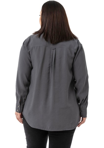 Büyük Beden Torba Cepli Rivetli Antrasit Gömlek modelleri