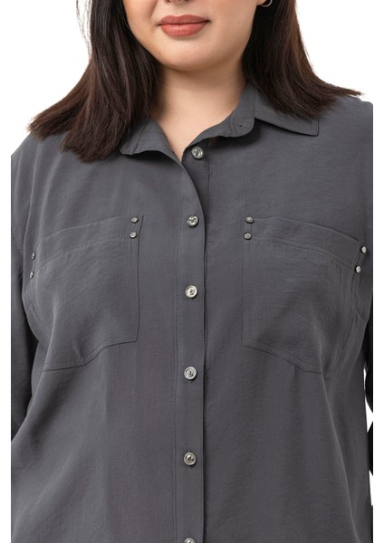 Büyük Beden Torba Cepli Rivetli Antrasit Gömlek fırsatları