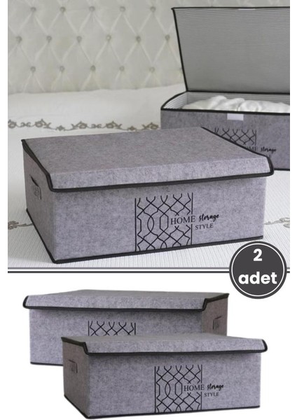 Keçe Kapaklı Baza Hurcu, Yatak Kanepe Altı Yastık Kıyafet Düzenleyici (40X50X19 Cm) 2 Adet Gri