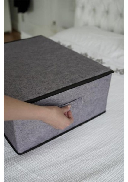 Keçe Kapaklı Baza Hurcu, Yatak Kanepe Altı Yastık Kıyafet Düzenleyici (40X50X19 Cm) 2 Adet Gri modelleri