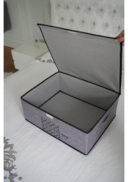 Keçe Kapaklı Baza Hurcu, Yatak Kanepe Altı Yastık Kıyafet Düzenleyici (40X50X19 Cm) 2 Adet Gri fırsatları