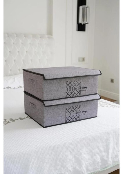 Keçe Kapaklı Baza Hurcu, Yatak Kanepe Altı Yastık Kıyafet Düzenleyici (40X50X19 Cm) 2 Adet Gri indirimleri