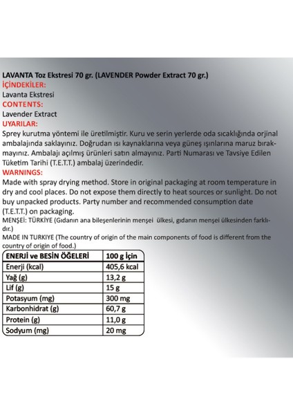 Lavanta Toz Ekstresi (Lavandula)70 gr Cam Kavanoz fiyatları