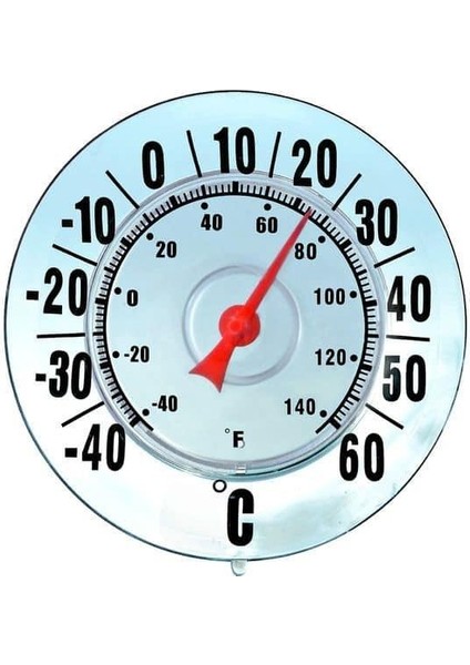 Büyük Ekranlı Dış Mekan Termometresi – Cıvasız, 18 cm Çap, Santigrat & Fahrenheit, Vantuzlu Pencere Montajı