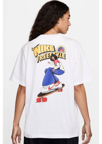 Sportswear Loose Fit Graphic Backprint Cotton T-Shirt Kadın Bol Kesim Pamuklu Tişört Beyaz fiyatları