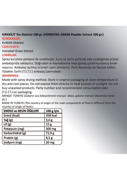 Kırk Kilit Toz Ekstresi (Equisetum Arvense)100 gr Cam Kavanoz