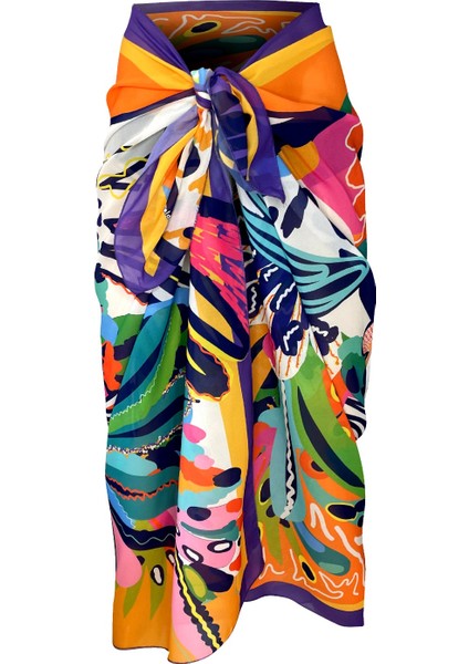 Shelly Şifon Lila Flower Pareo (150*100 Cm)