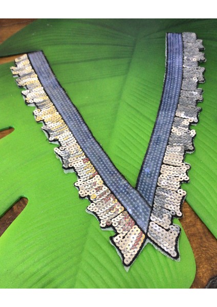 Gümüş Payet Işleme Mavi Tasarım Arma Dikiş Yaka Aplike 33 cm modelleri