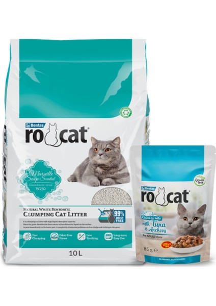 Marsilya Sabunu Kokulu Beyaz Bentonit Kedi Kumu 10 L (Pouch Hediyeli)