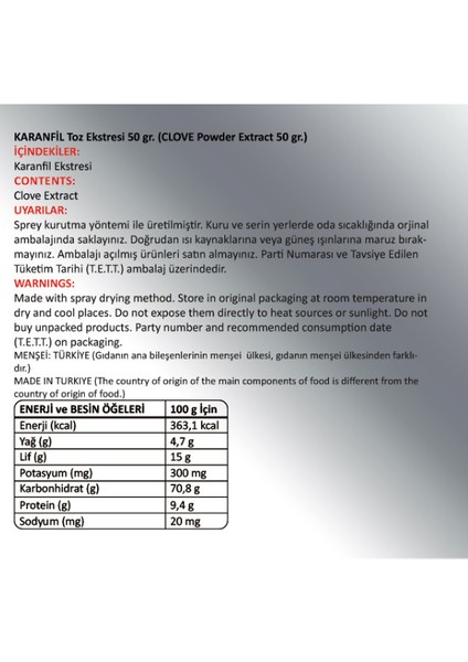Karanfil Toz Ekstresi 50 Gr. Cam Kavanoz fiyatları