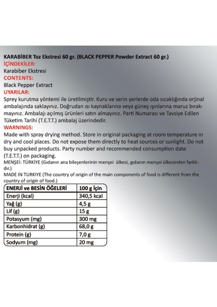 Karabiber Toz Ekstresi 60 Gr. Cam Kavanoz fiyatları