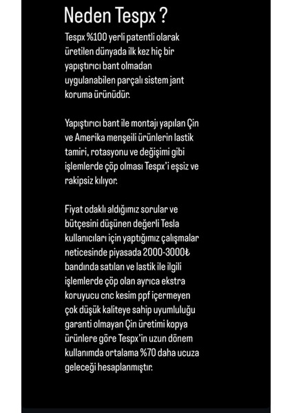 Tespx Tesla Uberturbine 21 Inc Sarı Jant Koruyucu Özel Kesim Ppf Dahil 4 Jant