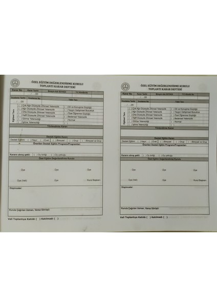 Ciltli Özel Eğitim Değerlendirme Kurulu Toplantı Karar Defteri (100 Yaprak 200 Sayfa)