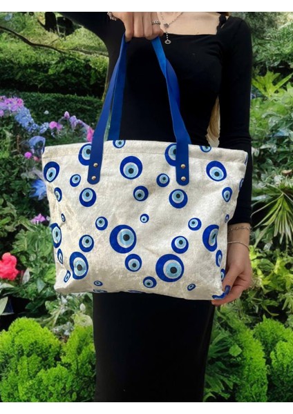 Nazar Model Kadın Çanta Günlük Çanta/Plaj Çantası /Piknik Çantası/Beach Bag