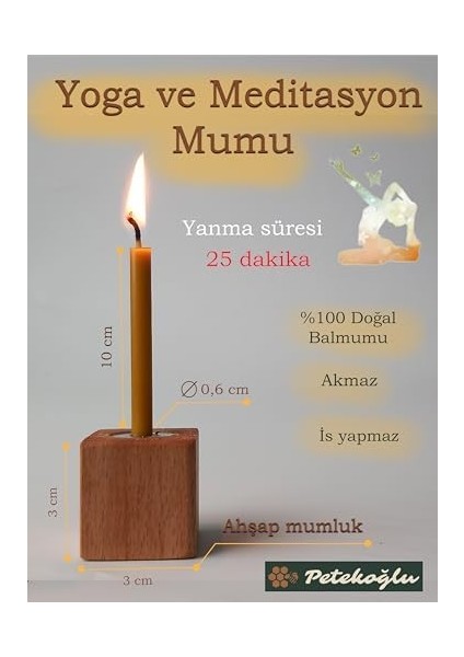 Metrashop Balmumu Mum 12 Adet Meditasyon Yoga Mumu Mumluk ile Birlikte 25 Dakika Süresi