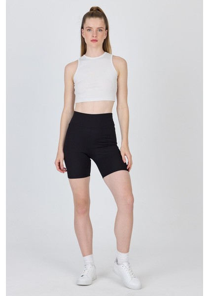 Siyah Fitilli Biker Şort Tayt 3005