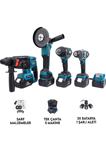 Beşli Set MK800 (Power Bank LED 13MM Ç.mandren+S.sıkma+Ş.spral+Ş.hilti)