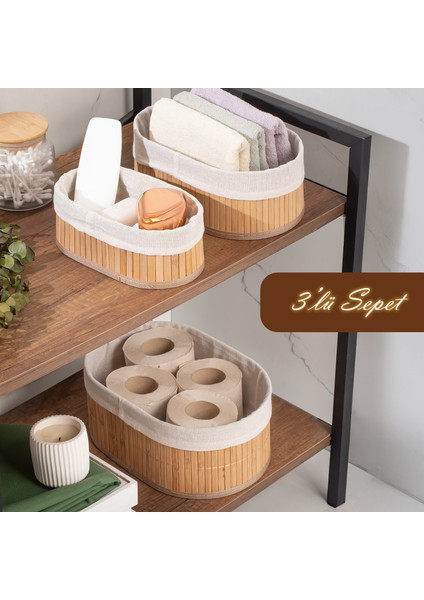 2082 Oval 3lü Pinterest Sepet Bambu Sepet Seti Dekoratif Banyo Mutfak Düzenleyici Organizeri