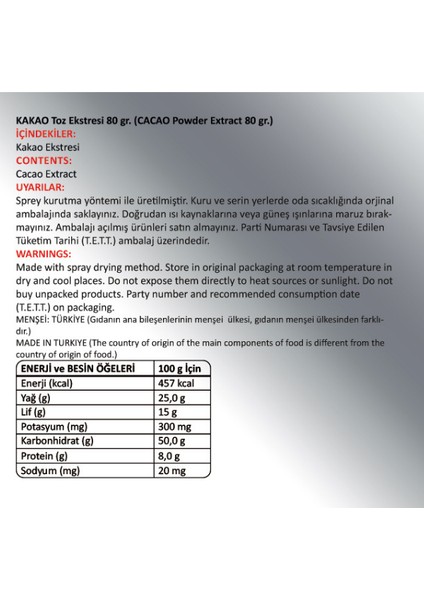 Kakao Toz Ekstresi 80 Gr. Cam Kavanoz fiyatları