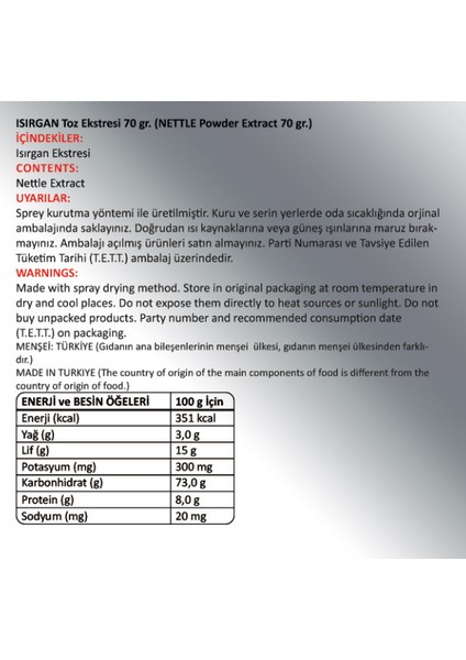 Isırgan Toz Ekstresi (Astragalus membranaceus)70 gr. Cam Kavanoz fiyatları