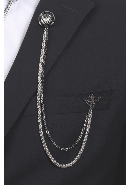 3’lü Siyah Beyaz Taşlı Erkek Yaka Broş Seti – Zincirli Ceket ve Gömlek Aksesuarı (BRS04) fiyatları