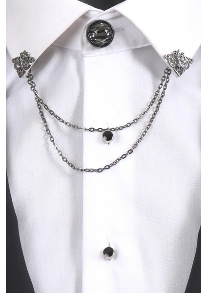 3’lü Siyah Beyaz Taşlı Erkek Yaka Broş Seti – Zincirli Ceket ve Gömlek Aksesuarı (BRS04) fırsatları