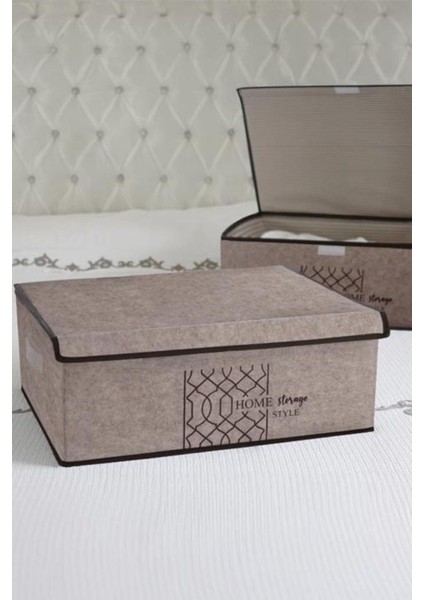 Keçe Kapaklı Baza Hurcu, Yatak Kanepe Altı Yastık Kıyafet Düzenleyici (40X50X19 Cm) 2 Adet Kahve