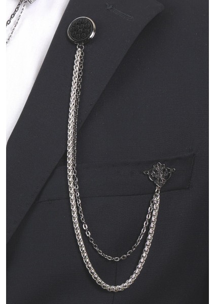 3’lü Siyah Desenli Erkek Yaka Broş Seti – Zincirli Ceket ve Gömlek Aksesuarı (BRS05) fiyatları