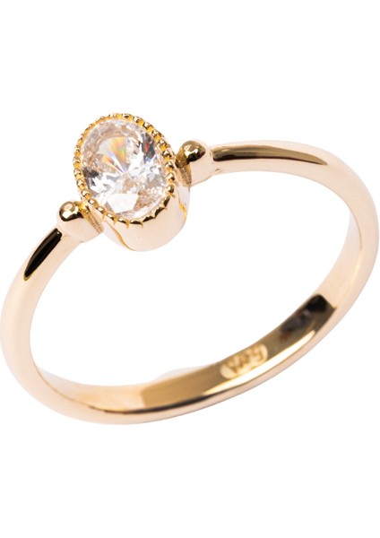 Gümüş Yüzük - 0.35 Karat Signity Swarovski Taşlı Güverseli Tektaş 925 Ayar Gümüş Yüzük