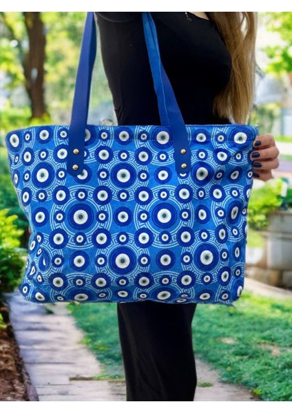 Nazar Model Kadın Çanta Günlük Çanta/Plaj Çantası /Piknik Çantası/Beach Bag