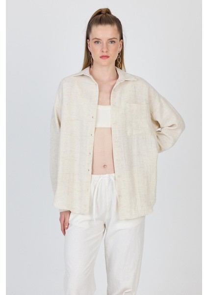 Natural Tek Cepli %100 Pamuk Oversize Gömlek 4706A