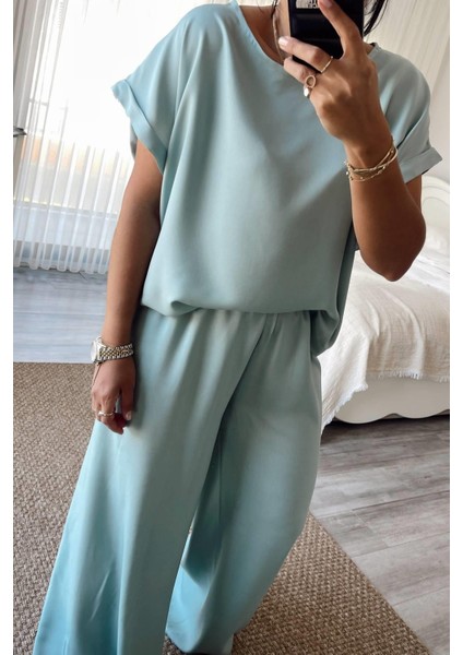 Mint Rengi Pamuk Pijama Takımı