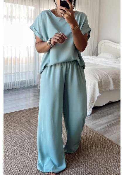 Mint Rengi Pamuk Pijama Takımı
