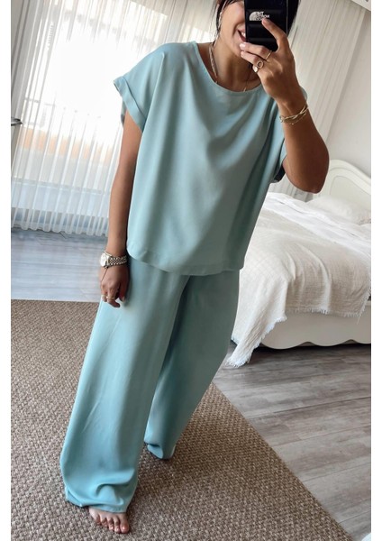 Mint Rengi Pamuk Pijama Takımı