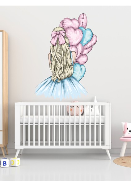 Pembe, Mavi Balonlu Kız Cam, Duvar Sticker