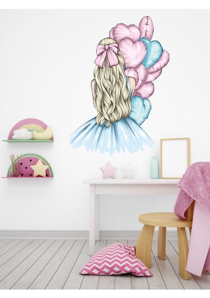 Pembe, Mavi Balonlu Kız Cam, Duvar Sticker fiyatları