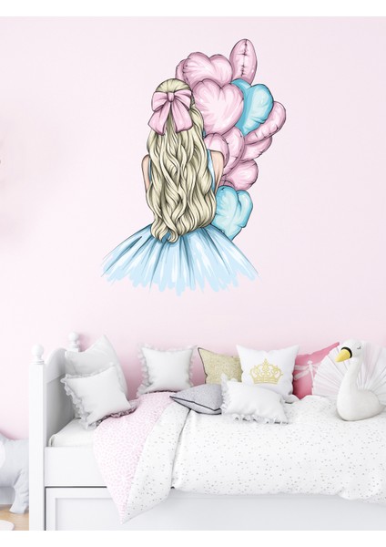 Pembe, Mavi Balonlu Kız Cam, Duvar Sticker modelleri