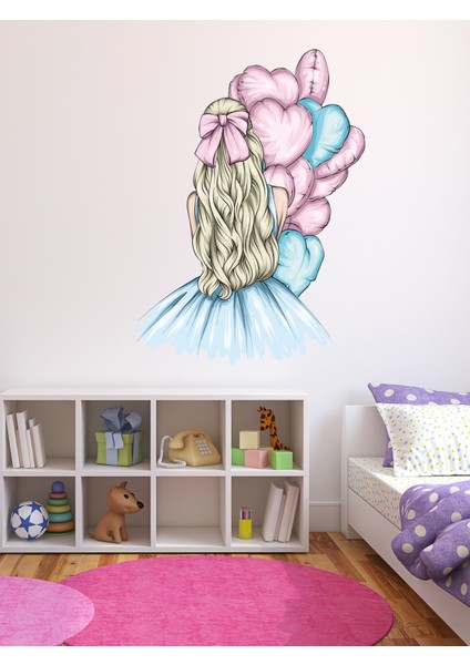 Pembe, Mavi Balonlu Kız Cam, Duvar Sticker fırsatları