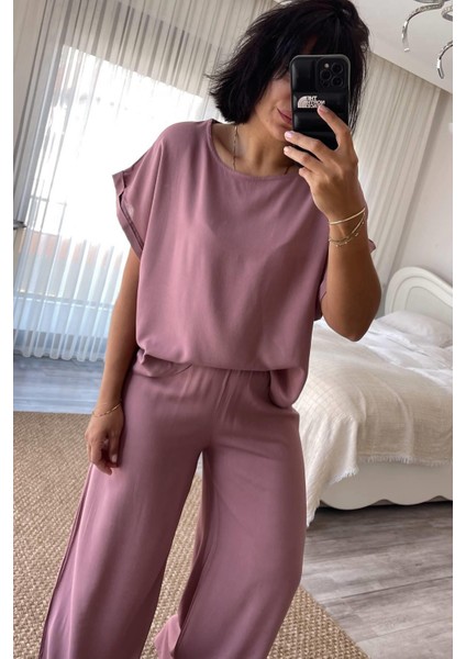 Pudra Rengi Pamuk Pijama Takımı