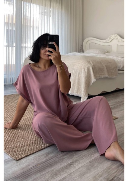 Pudra Rengi Pamuk Pijama Takımı