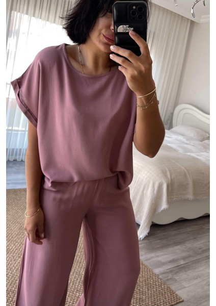 Pudra Rengi Pamuk Pijama Takımı